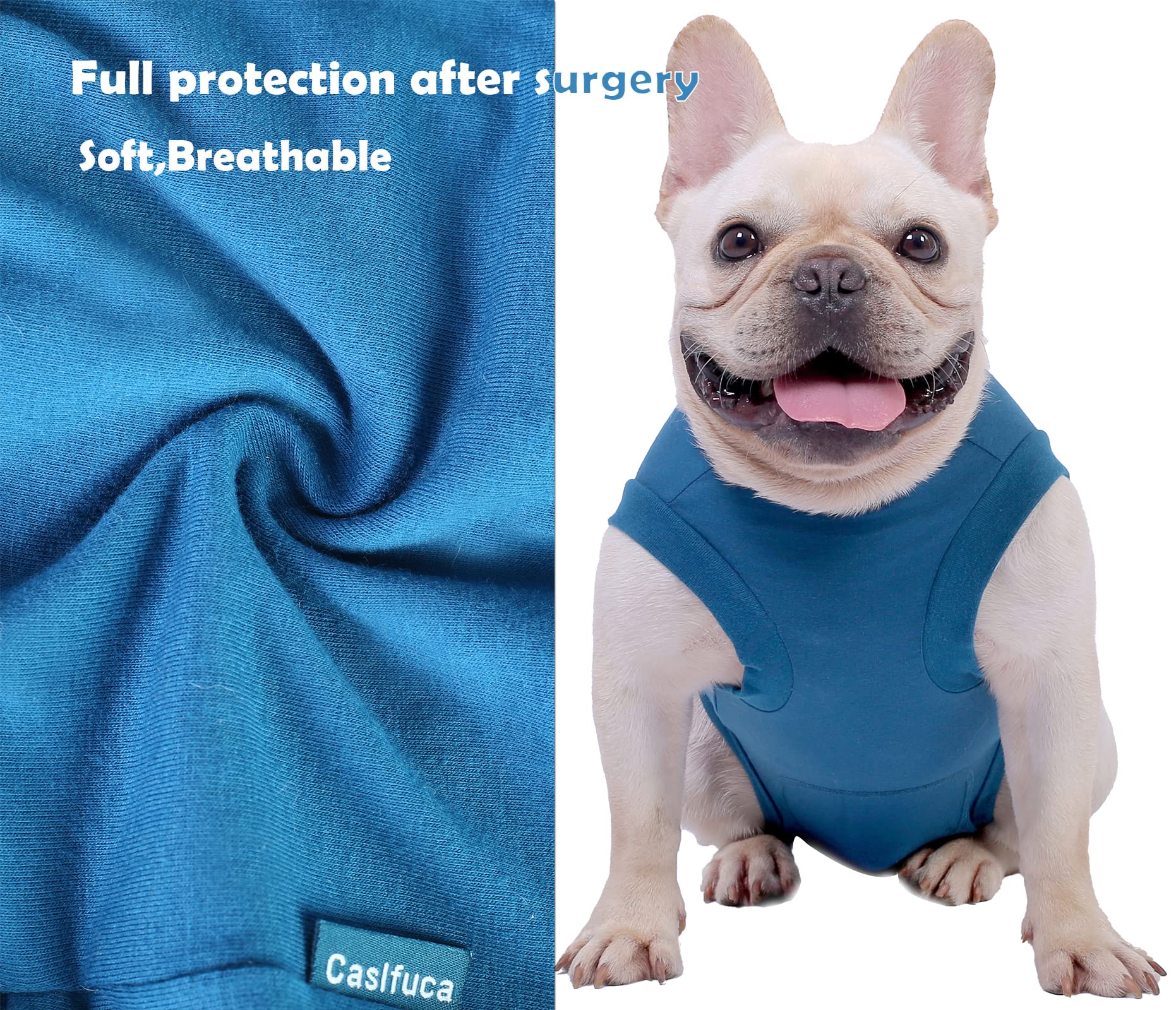 Caslfuca recovery suit anti-lick design protects wounds while your dog rests.