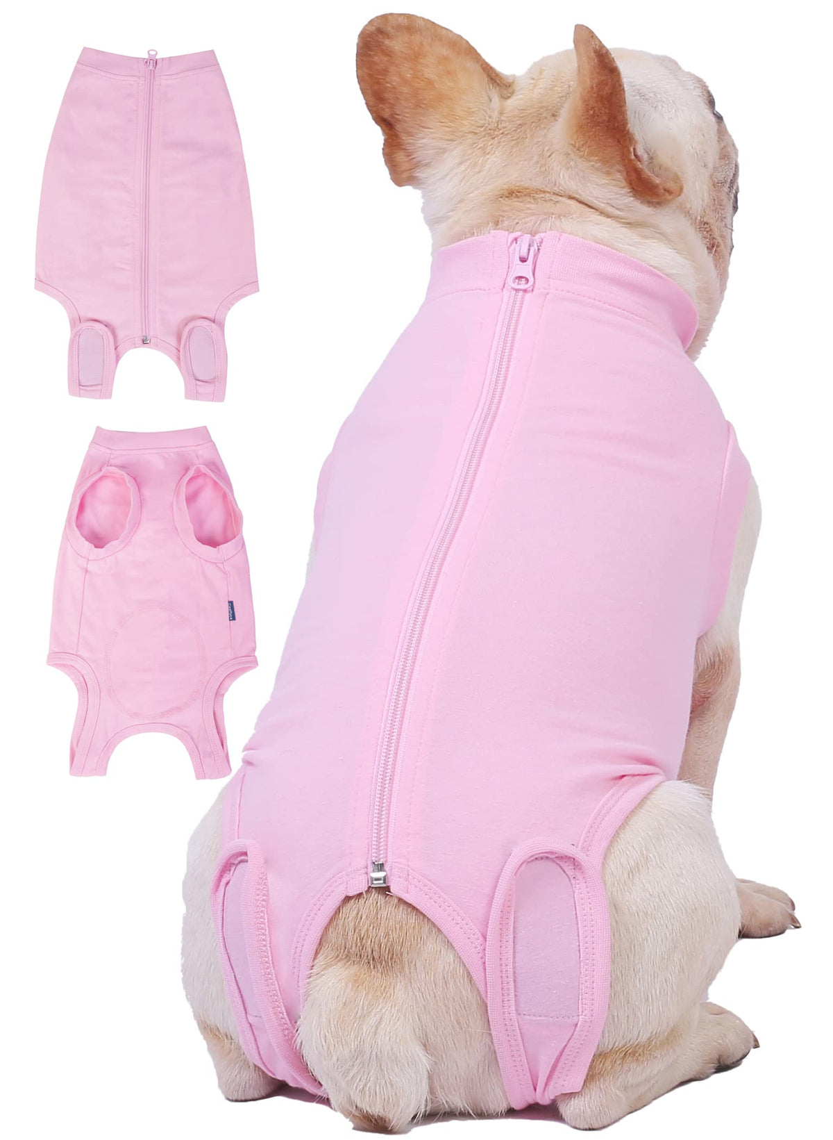 Caslfuca dog surgery recovery suit back zipper for easy dressing and wound protection.