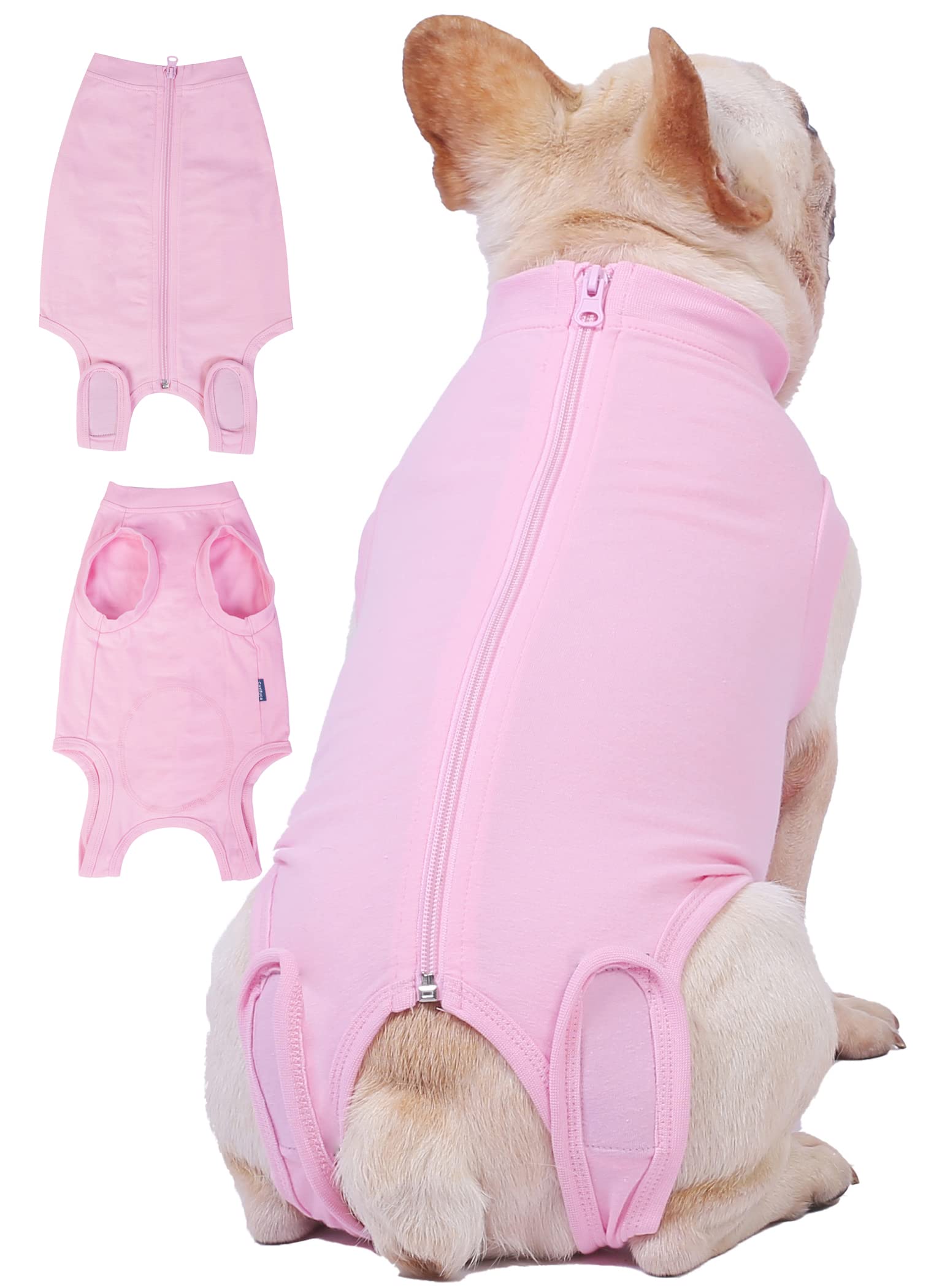Caslfuca dog recovery suit back zipper eases dressing for post-surgery healing