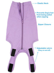 Caslfuca recovery suit conical neck option reduces need for an E-collar.
