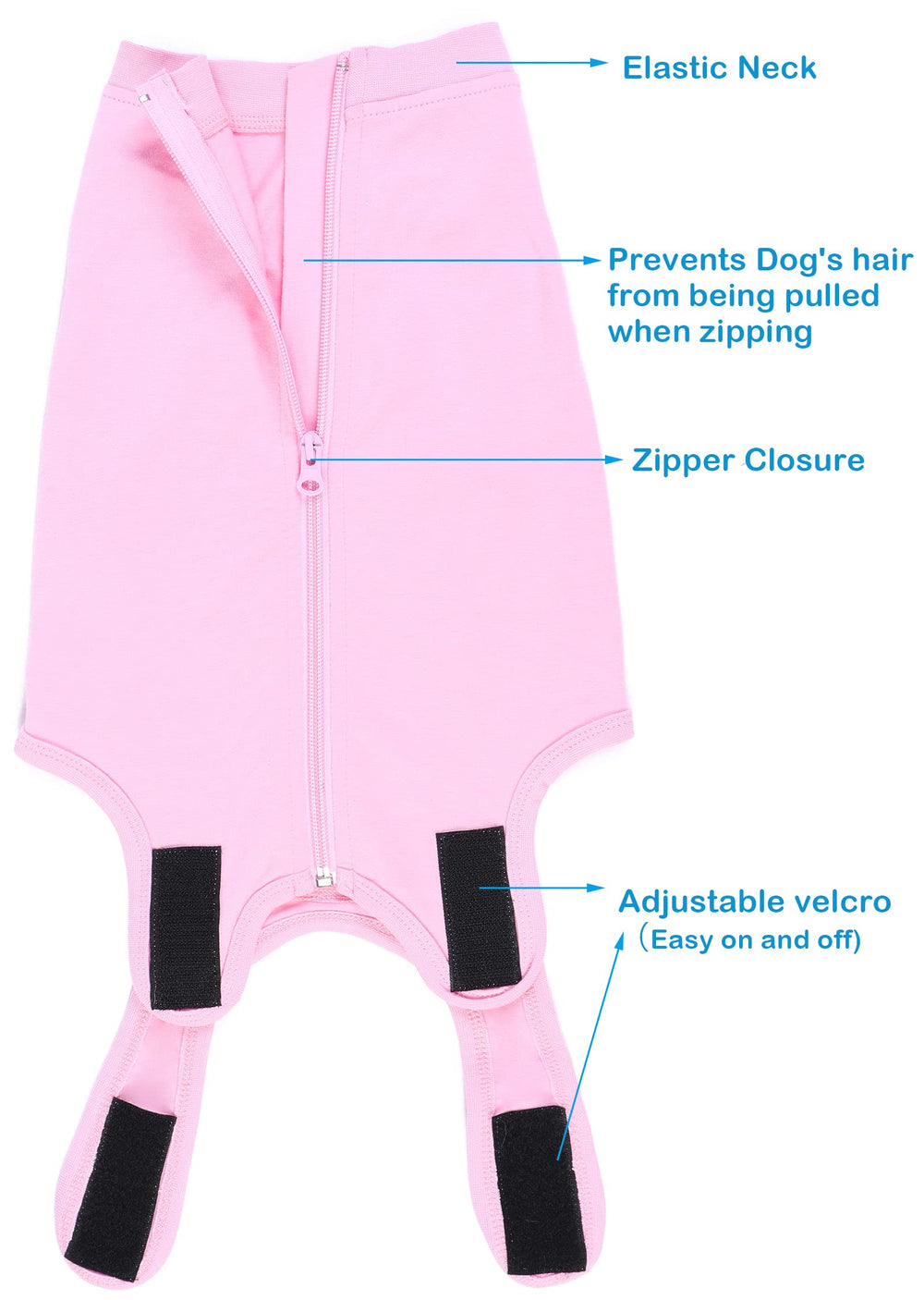 Caslfuca dog surgery recovery suit conical neck option provides cone-free comfort.