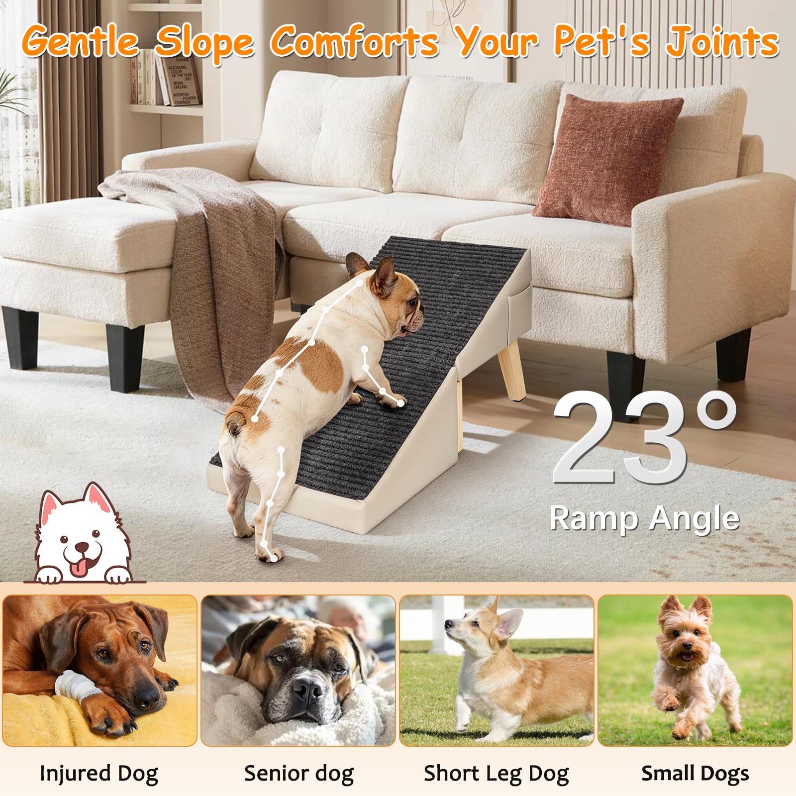 Casremee foldable dog ramp for bed enabling easy climbs to snooze spots