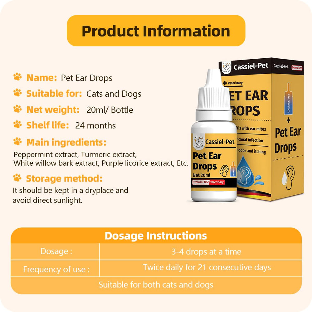 Cassiel pet Ear Drops dosage guide demonstrates simple twice-daily routine