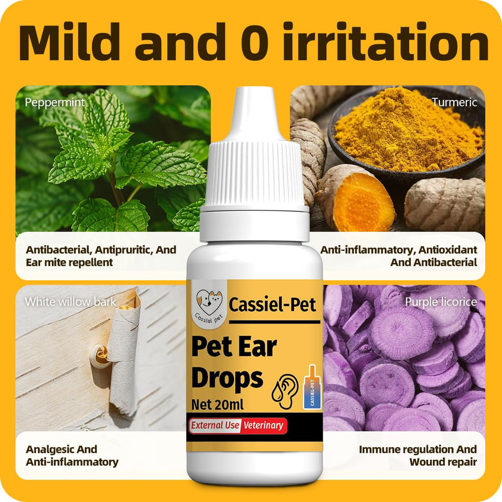 Cassiel pet Ear Drops ear hygiene scene promoting clean, comfortable ears