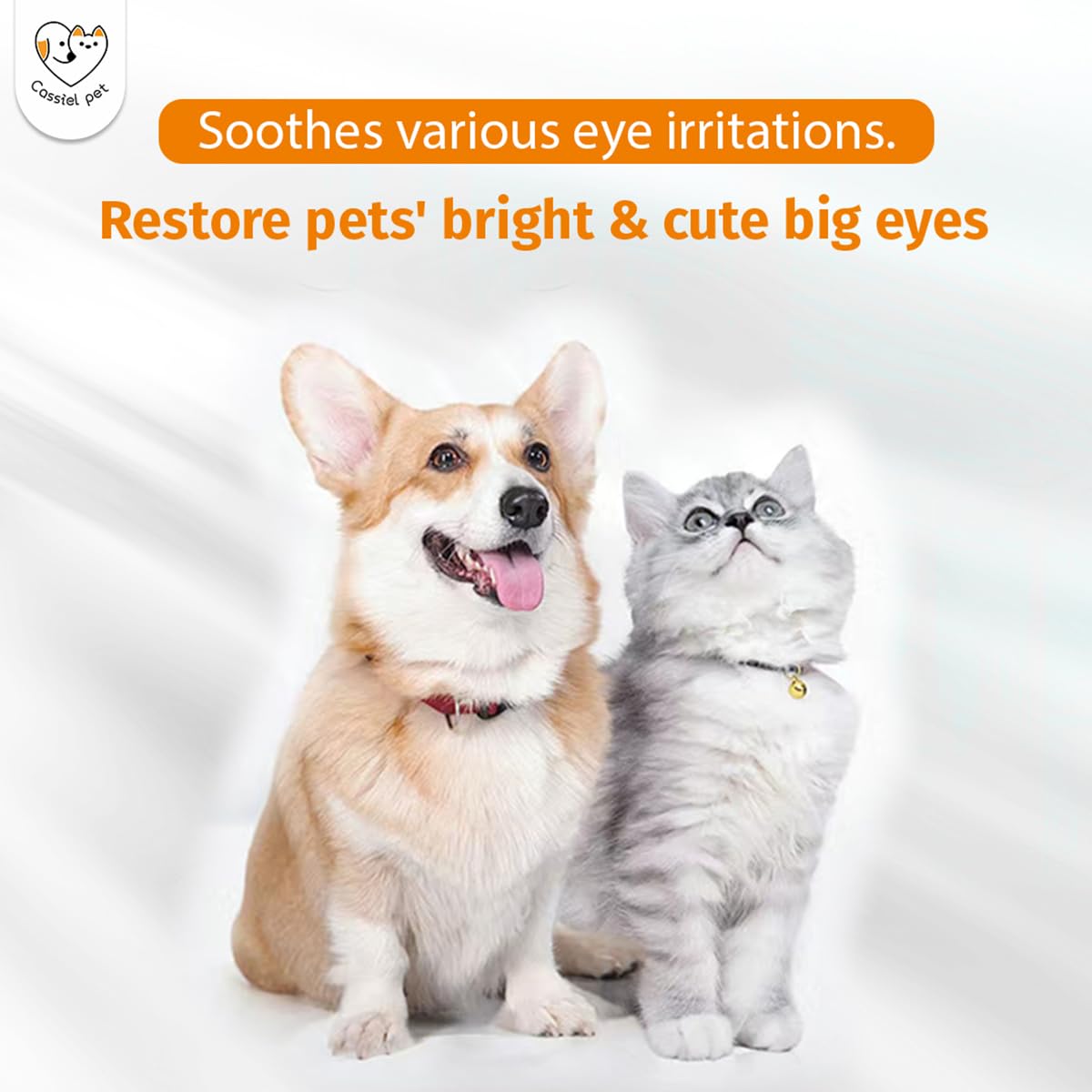 Cassiel Pet Eye Drops label highlighting natural ingredients
