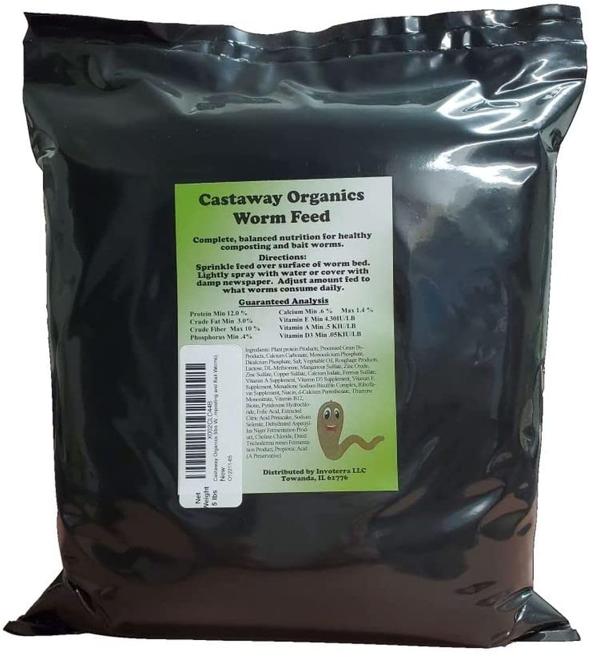Castaway Organics Worm Food 5lb pack for vermicomposting enhances worm growth and casting quality