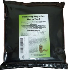 Castaway Organics Worm Food bag showing balanced ingredients for thriving vermicomposting