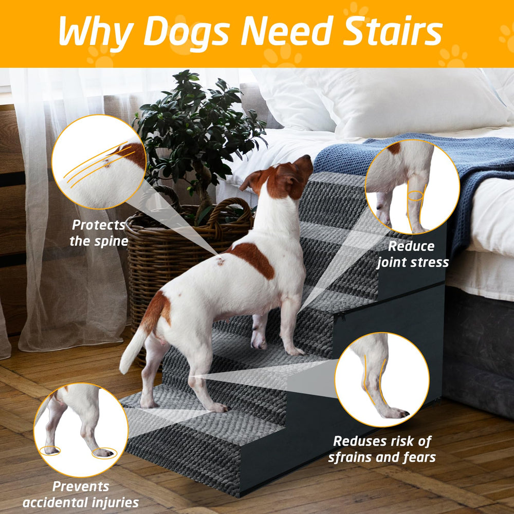 Casusv 6-step dog stairs for high beds offer gentle climb for small dogs.
