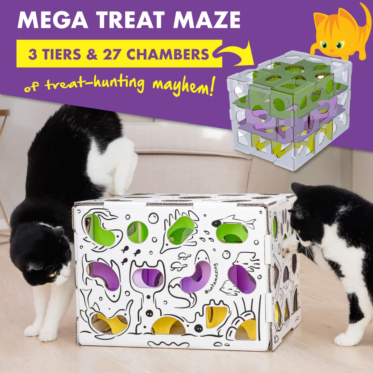Cat Amazing MEGA rewards discovery with treat-release action and sniffing.