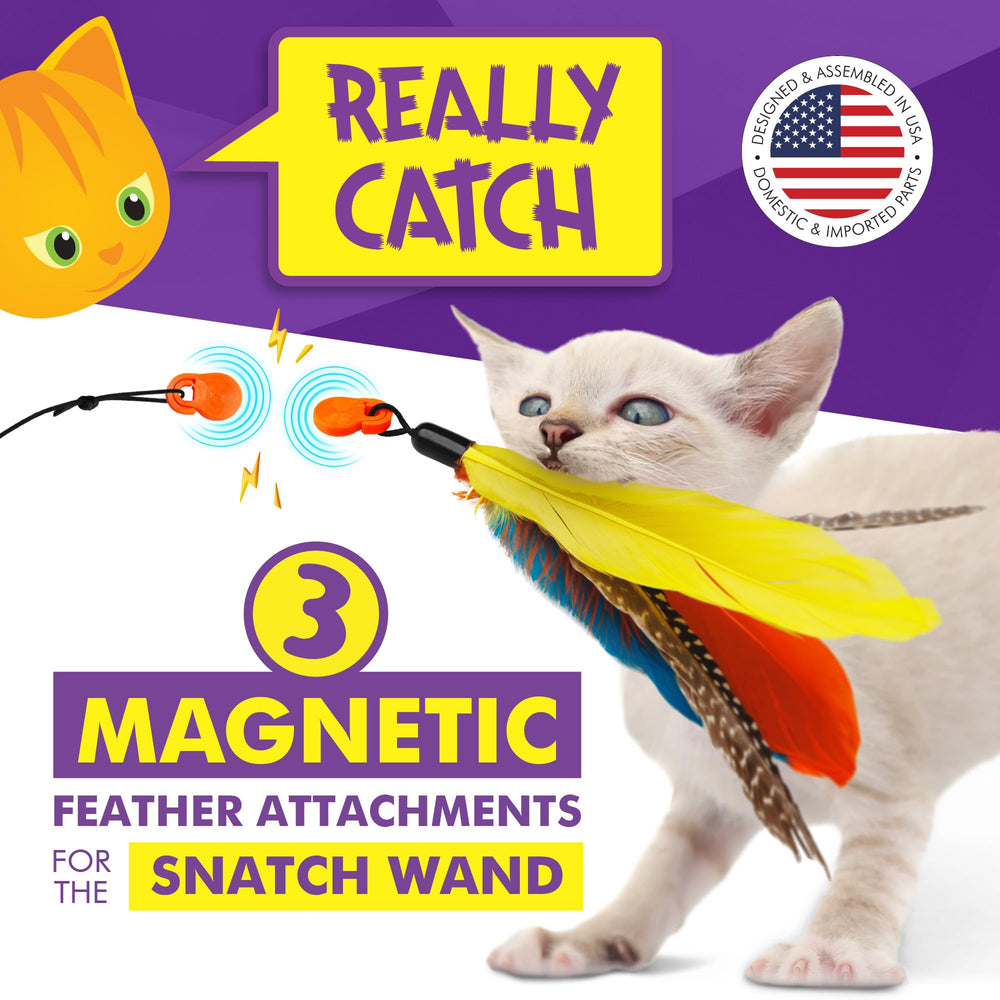 Cat Amazing Snatch Feathers magnetic wand attachment, close-up feather detail.