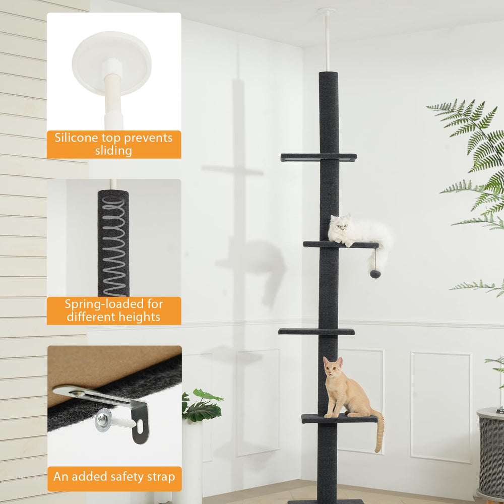 Cat Craft carpet-wrapped pole on a tall cat tree in charcoal