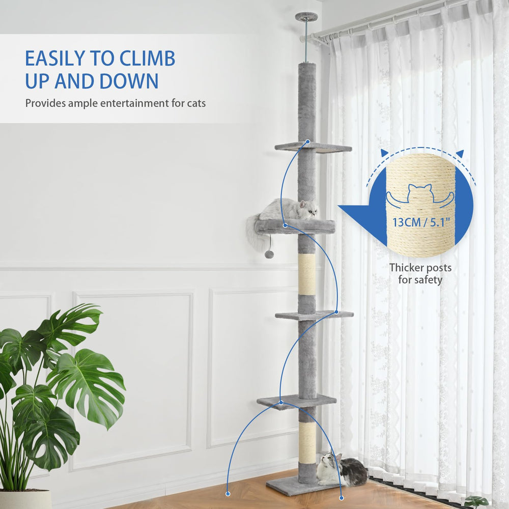 Cat Craft ceiling cat tree top mount securing to ceiling for stable tall play.
