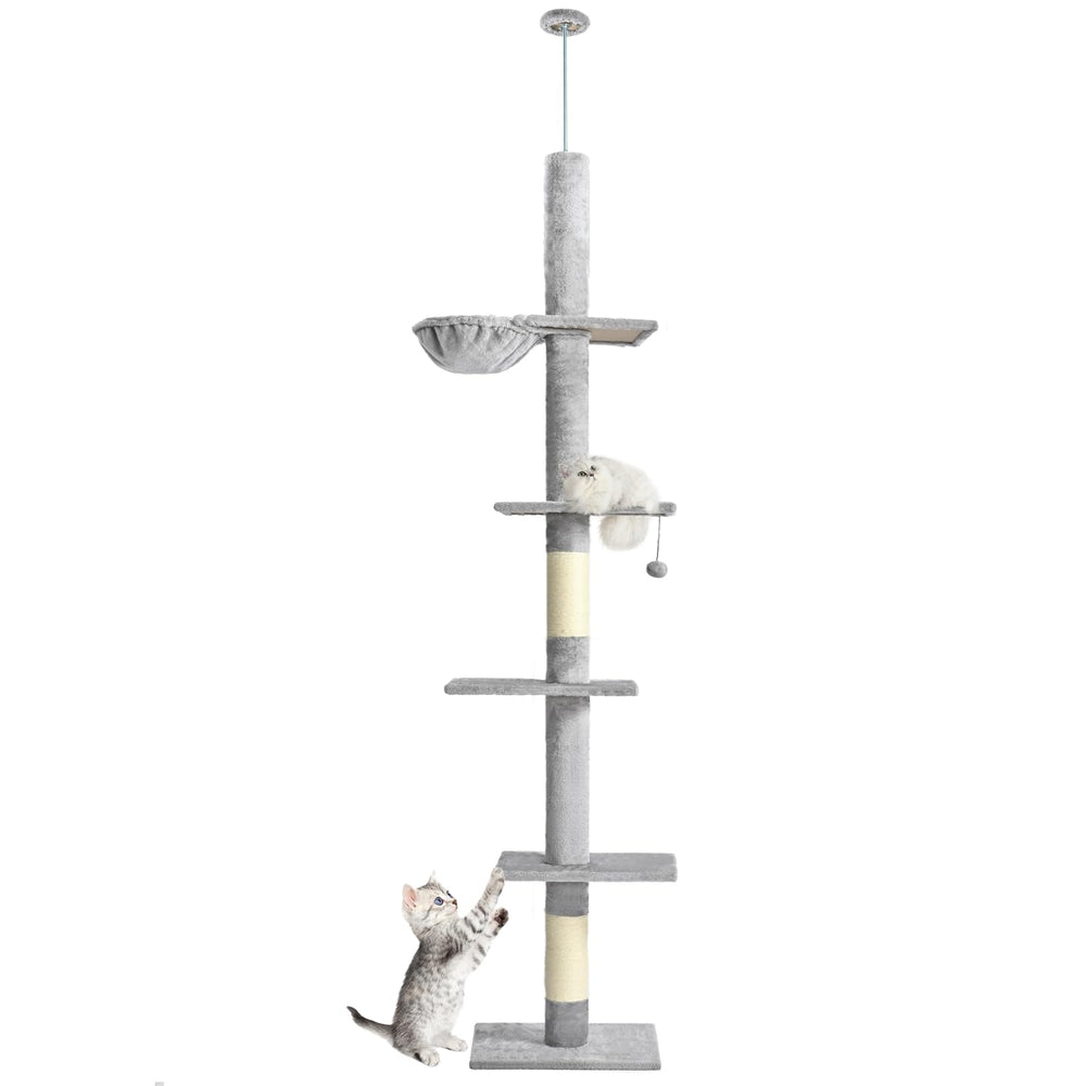 Cat Craft floor-to-ceiling cat tree with hammock for lounging and multi-cat activity.