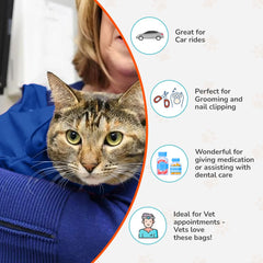 Cat-in-the-Bag Cozy Comfort Carrier cobalt blue with side access for grooming.