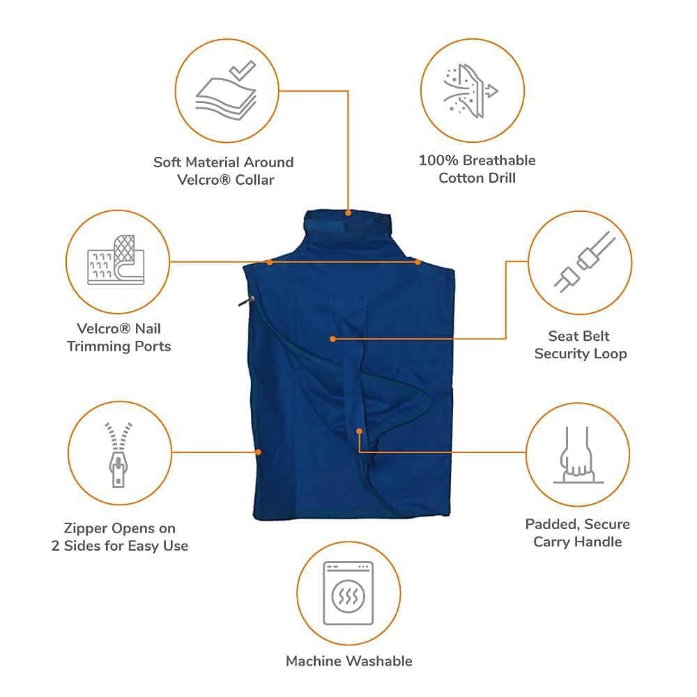 Cat-in-the-Bag Cozy Comfort Carrier size guidance using head-to-tail measurement.