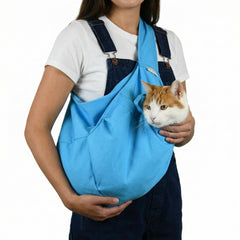 Cat-in-the-Bag Cozy Comfort Carrier in light blue with a roomy interior for larger cats