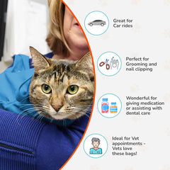 Cat-in-the-Bag travel-friendly design featuring a padded handle for hands-free transport