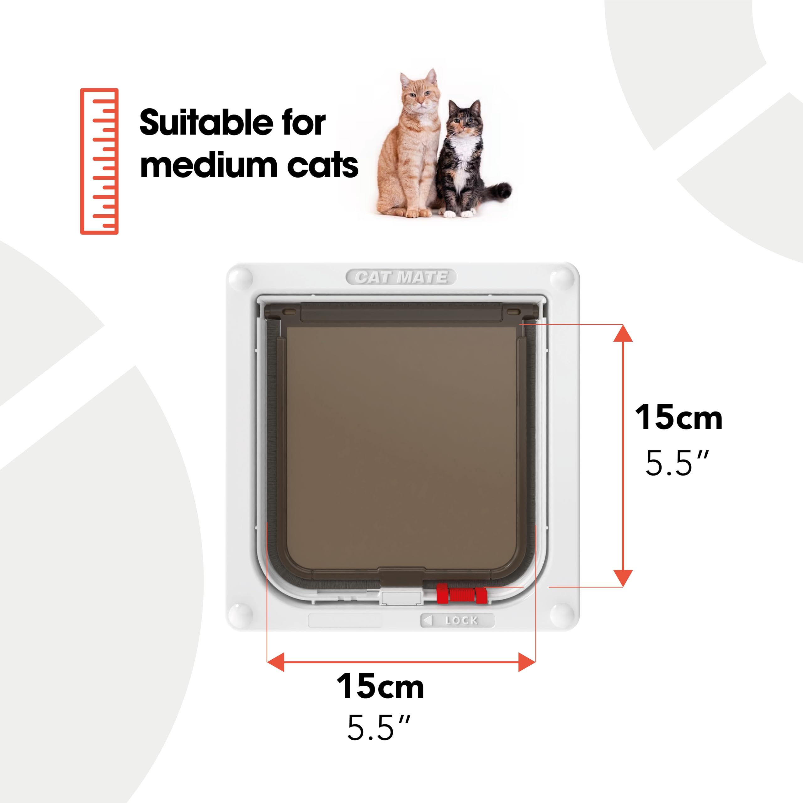 Cat Mate 2-Way-Locking Cat Flap lock mechanism close-up highlights tamper-proof safety.