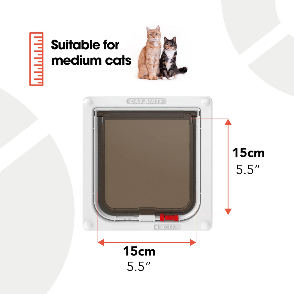 Cat Mate 2-Way-Locking Cat Flap lock mechanism close-up highlights tamper-proof safety.