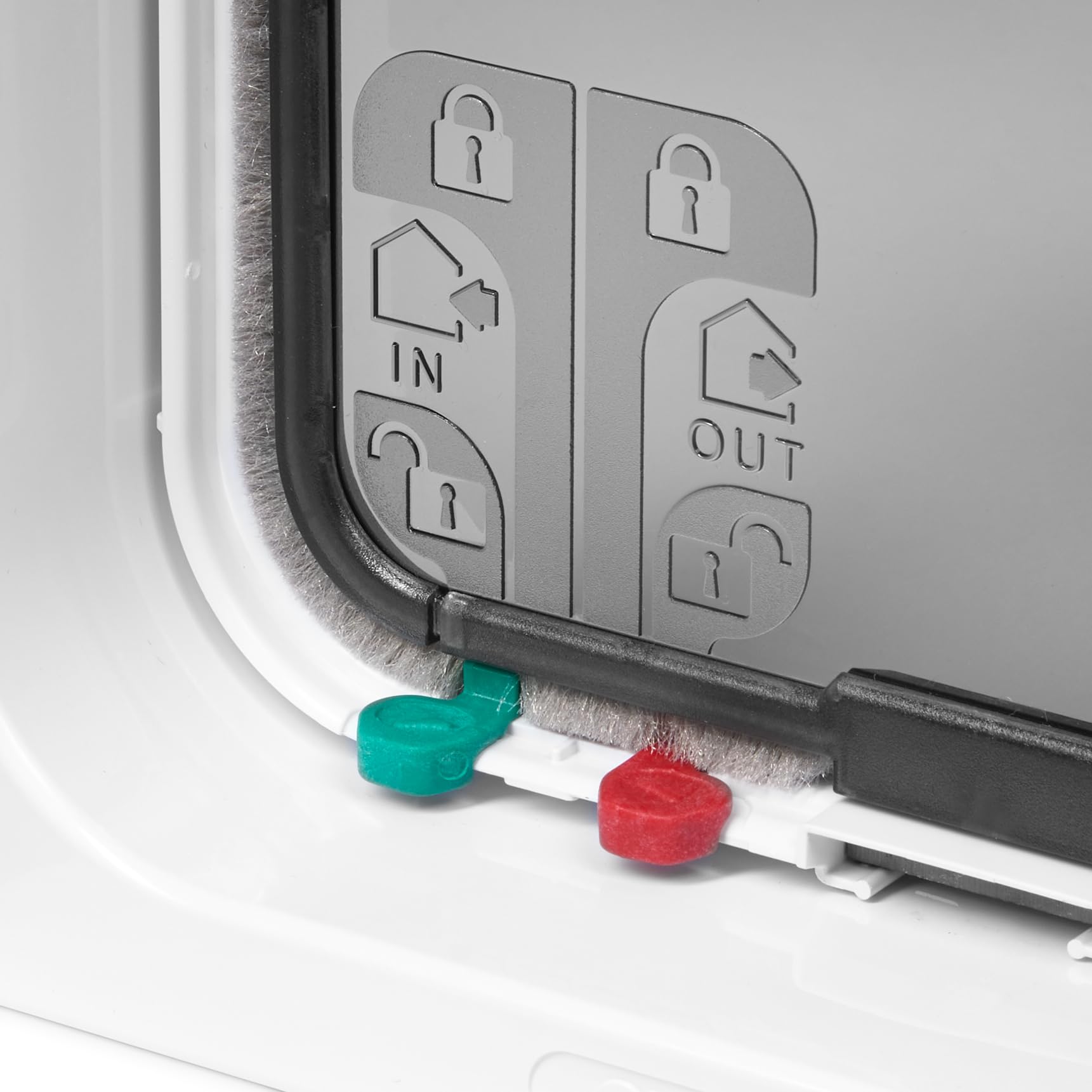 Cat Mate 4-Way Locking Large Cat Flap durable brush-sealed flap protects interior from drafts.