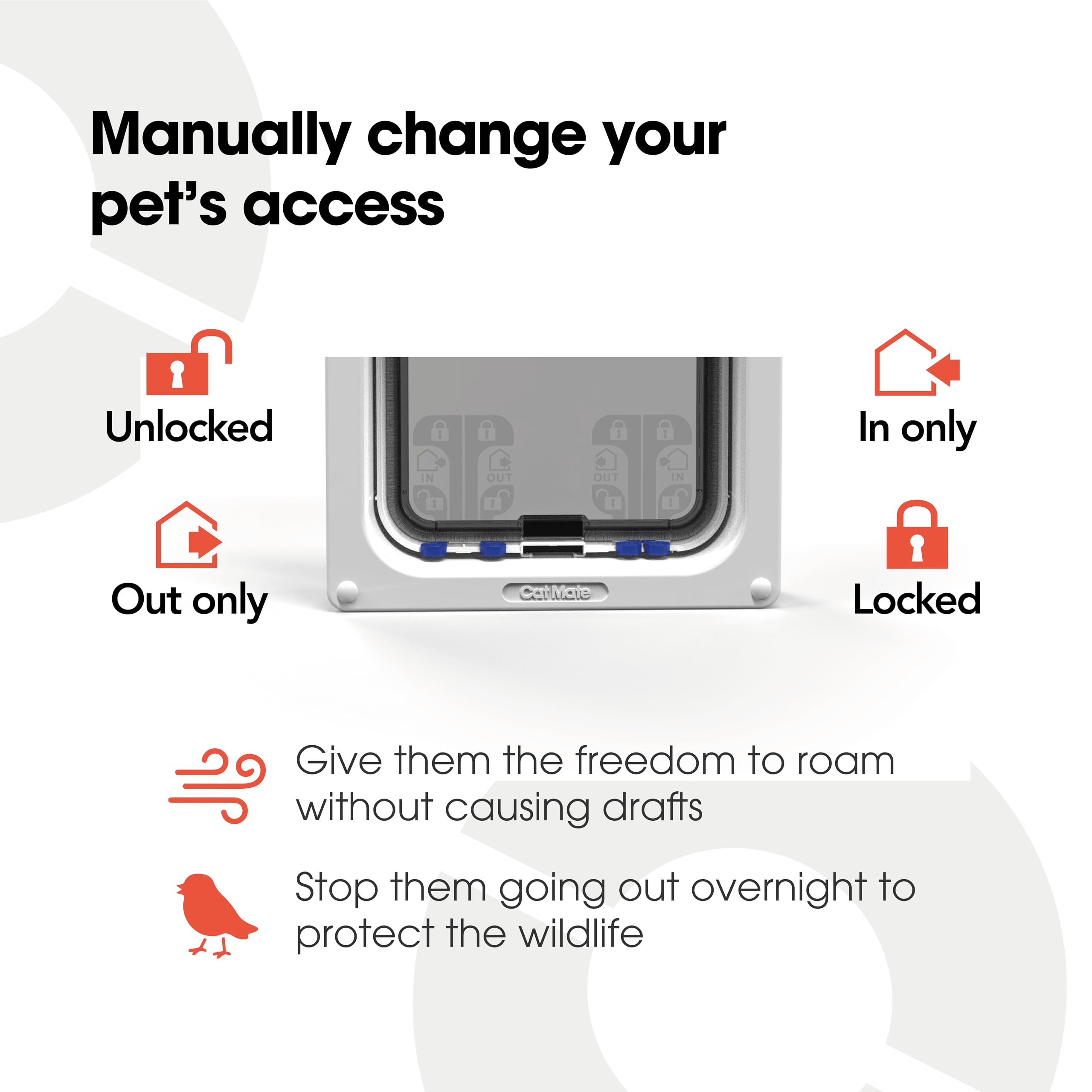 Cat Mate 4-Way Locking Large Cat Flap in-out lock option for pets.