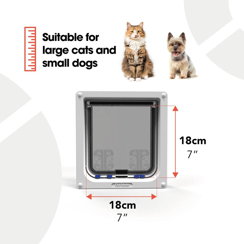Cat Mate 4-Way Locking Large Cat Flap wall installation highlights wide compatibility.