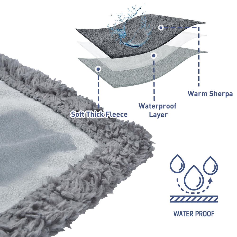 Catalonia waterproof blanket showing reversible fleece and sherpa sides for comfort.