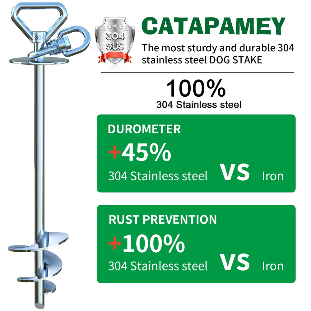 Catapamey yard stake with rotating swivel prevents tangling during outdoor runs