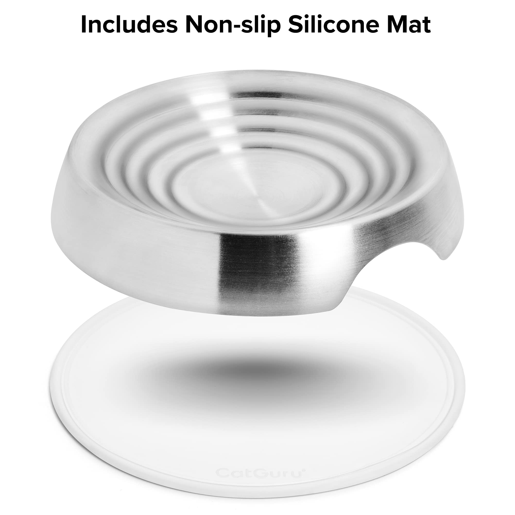 CatGuru shallow design holds 5 ounces for portion-conscious feeding.