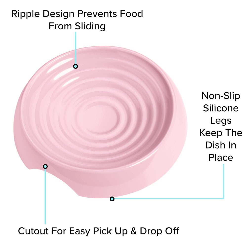 CatGuru pink shallow design minimizes whisker fatigue for indoor cats
