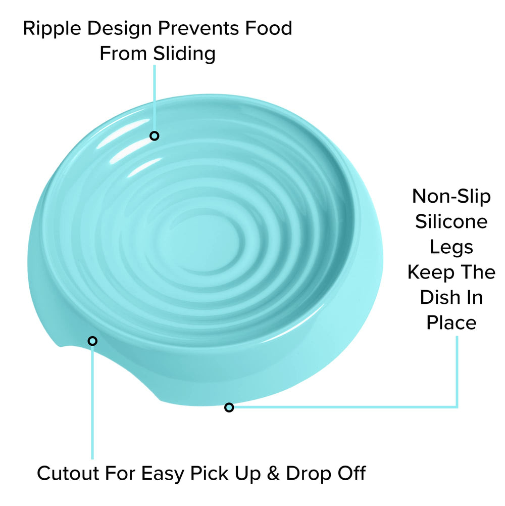 CatGuru shallow design helps cats eat without facial mess.