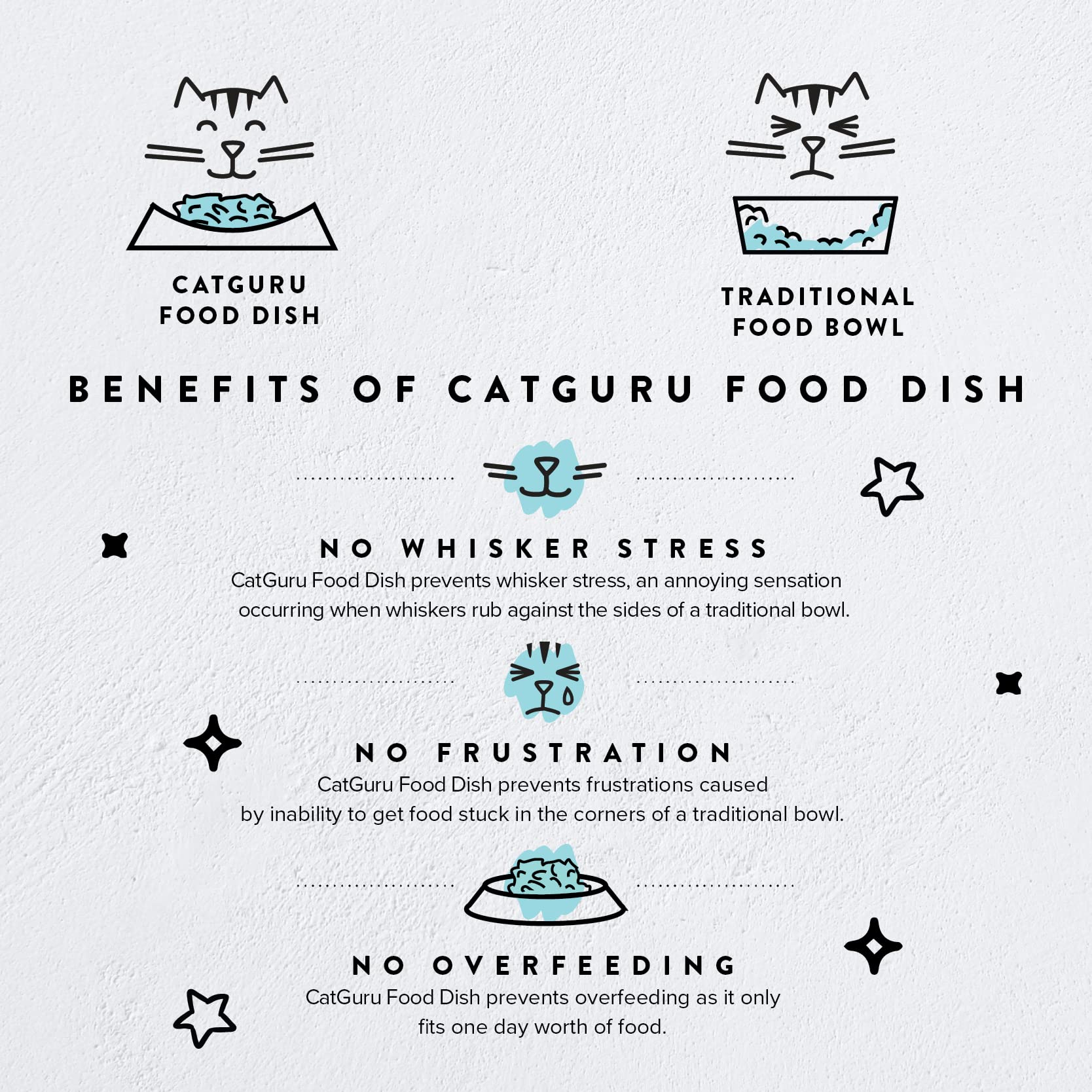 CatGuru wide dish for indoor cats provides ample space during meals.