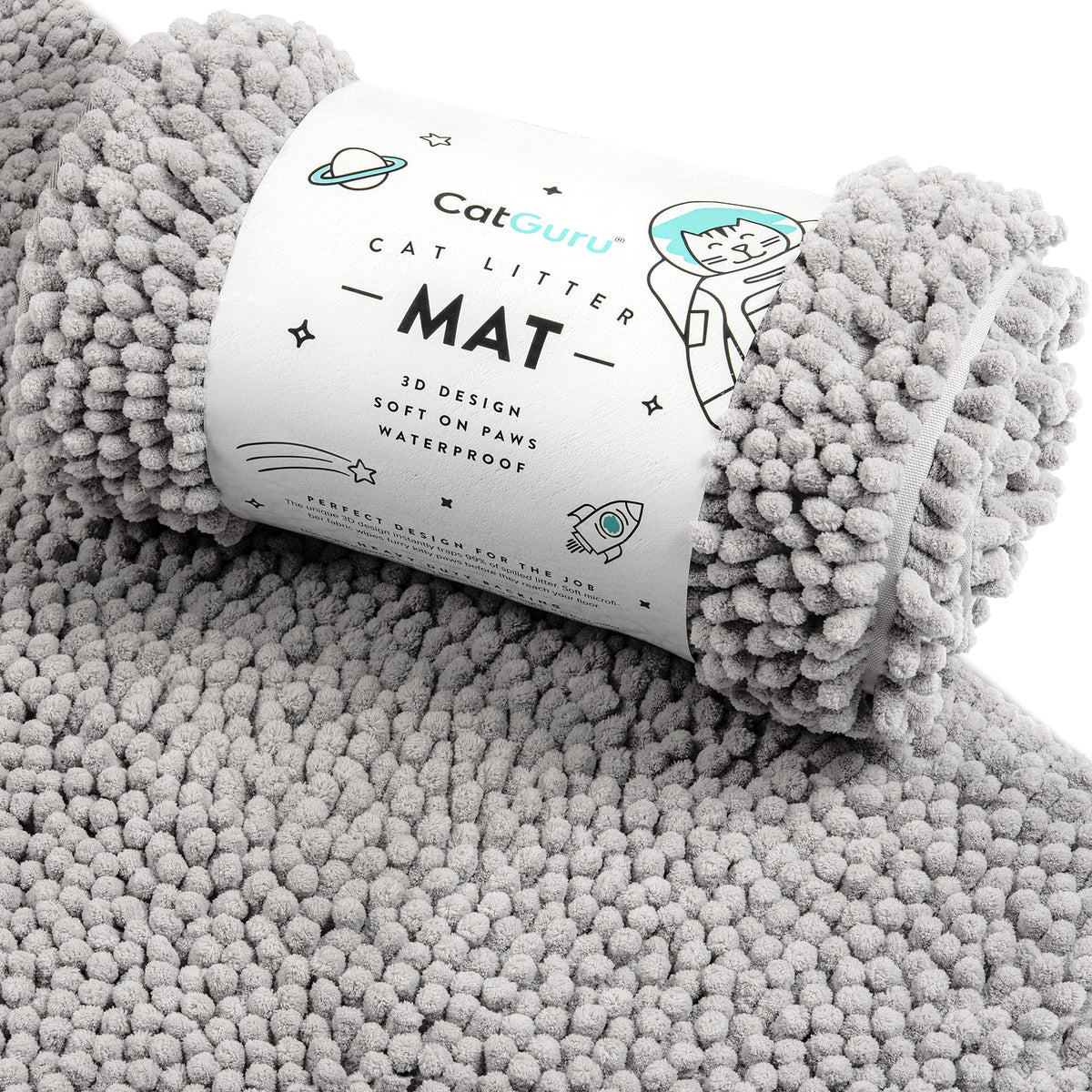 CatGuru litter mat with 3D design traps litter for a cleaner floor.