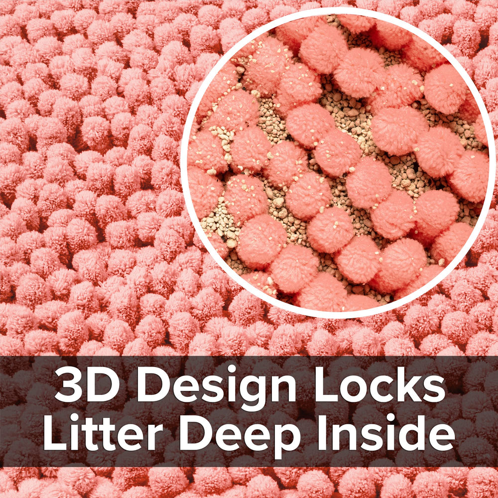 CatGuru Litter Mat XL coral close-up shows litter-trap action.