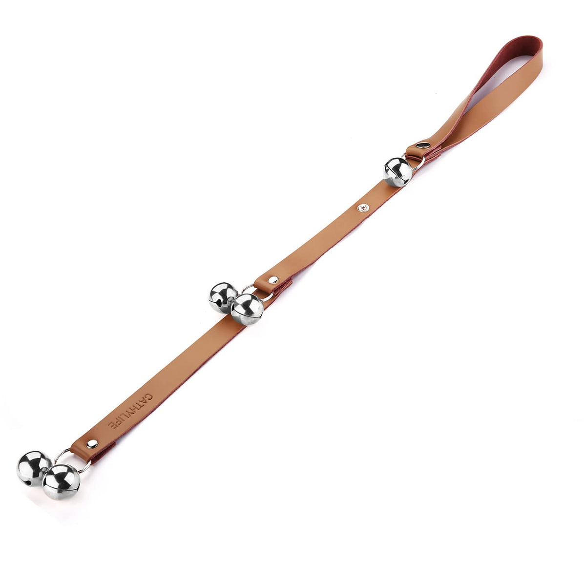 CATHYLIFE leather dog doorbell hanging setup shows premium materials for style and function.