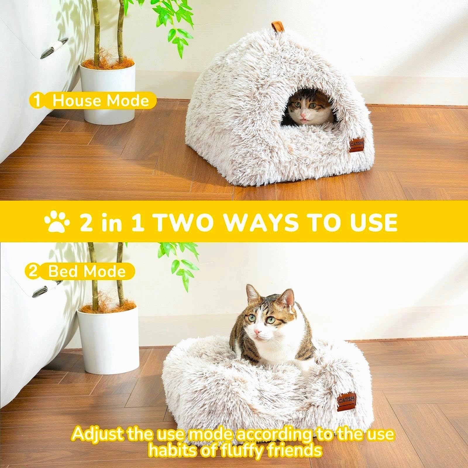 CATISM Cat Bed Cave Open Top with pillow for lounging
