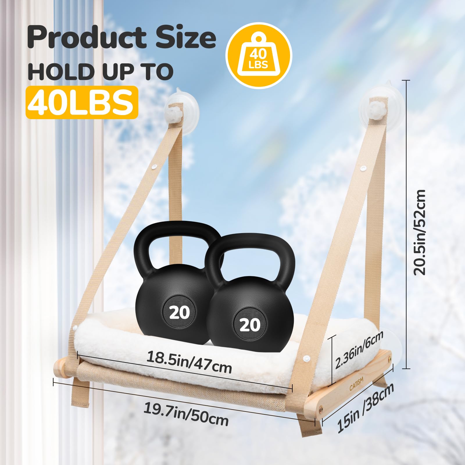 Catism Large Window Bed supports multiple cats with strong suction and stability.