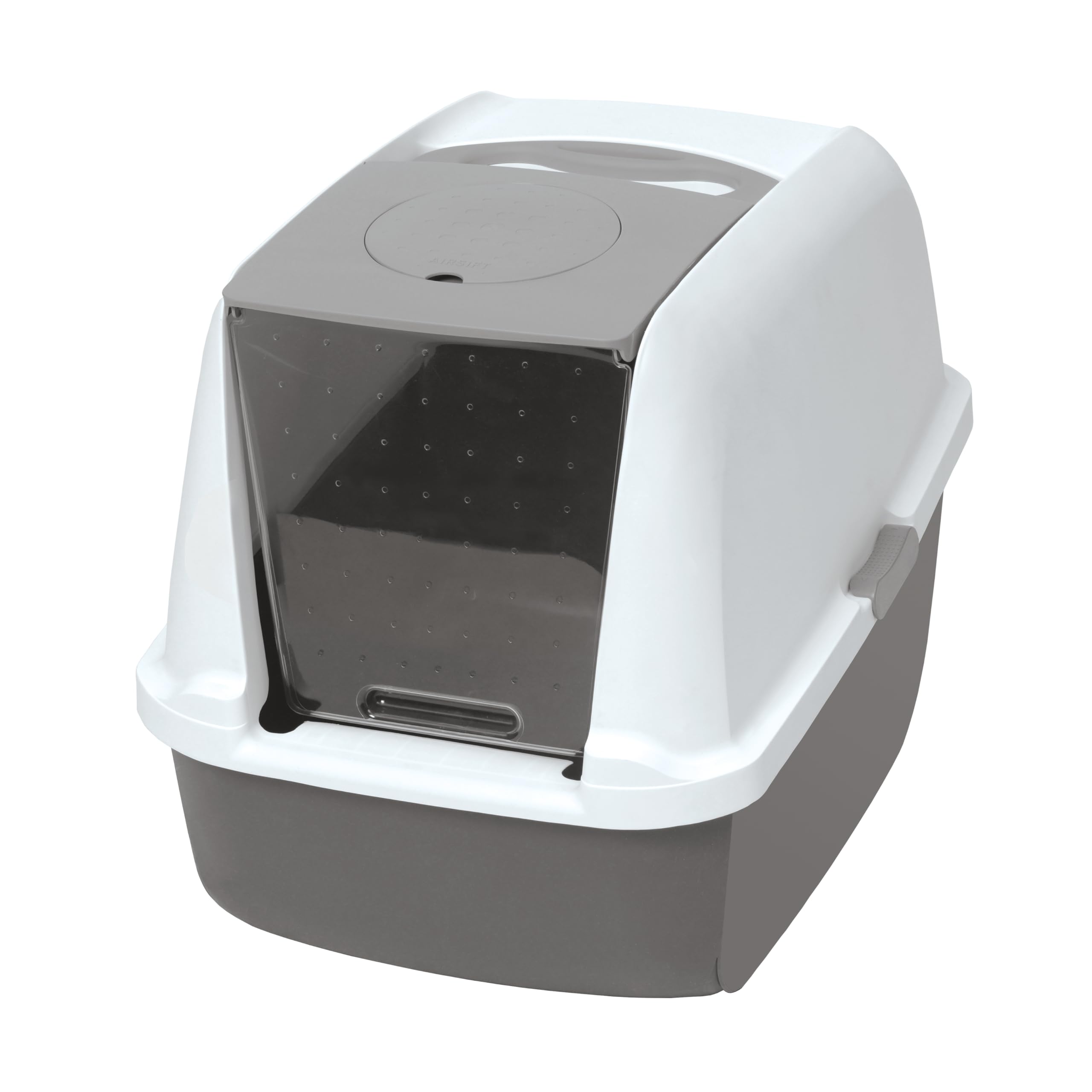 Catit Airsift Litter Pan Large front view highlights spacious interior and dual-action odor control.