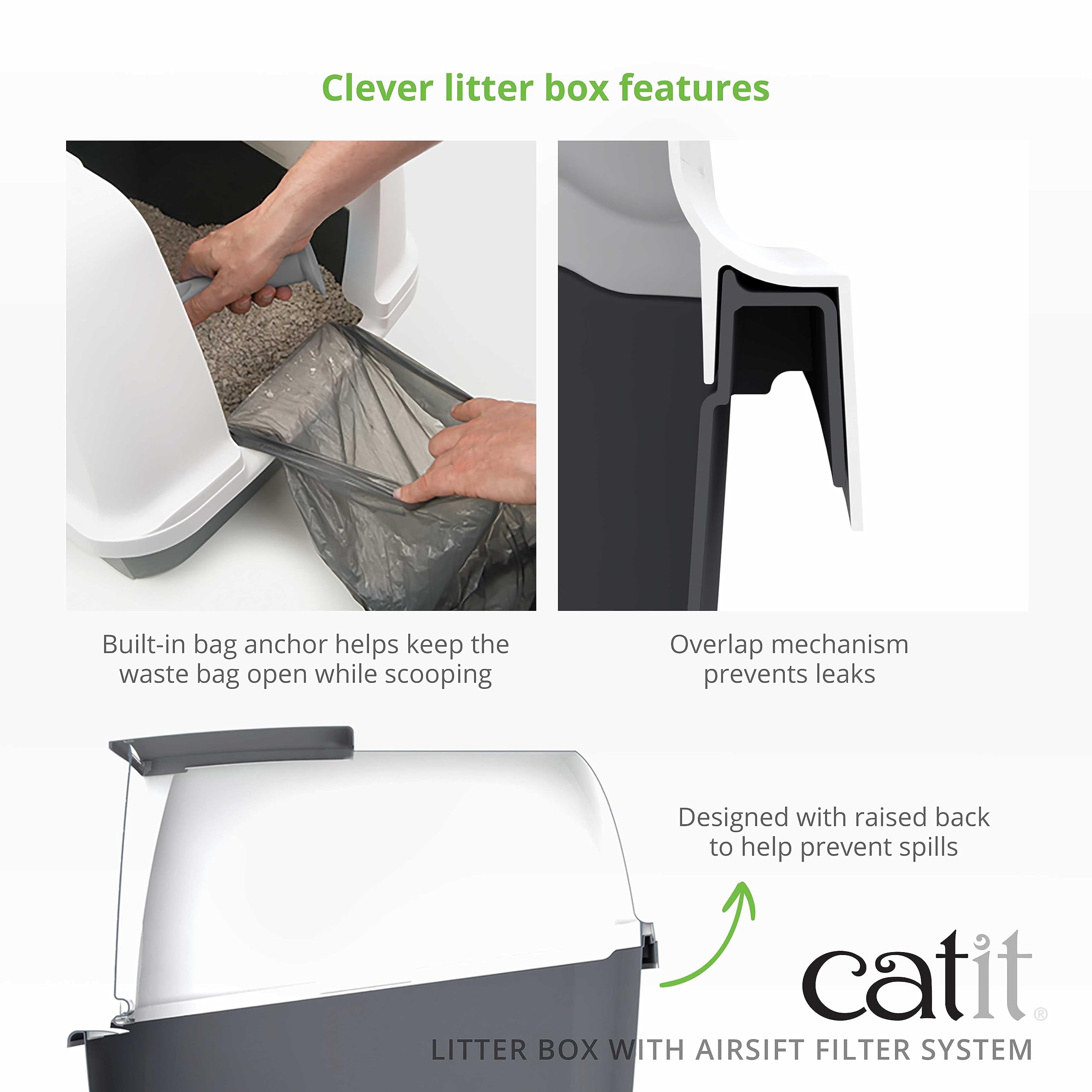 Catit Airsift Litter Pan Large odor-control pad under capture panel neutralizes smells.