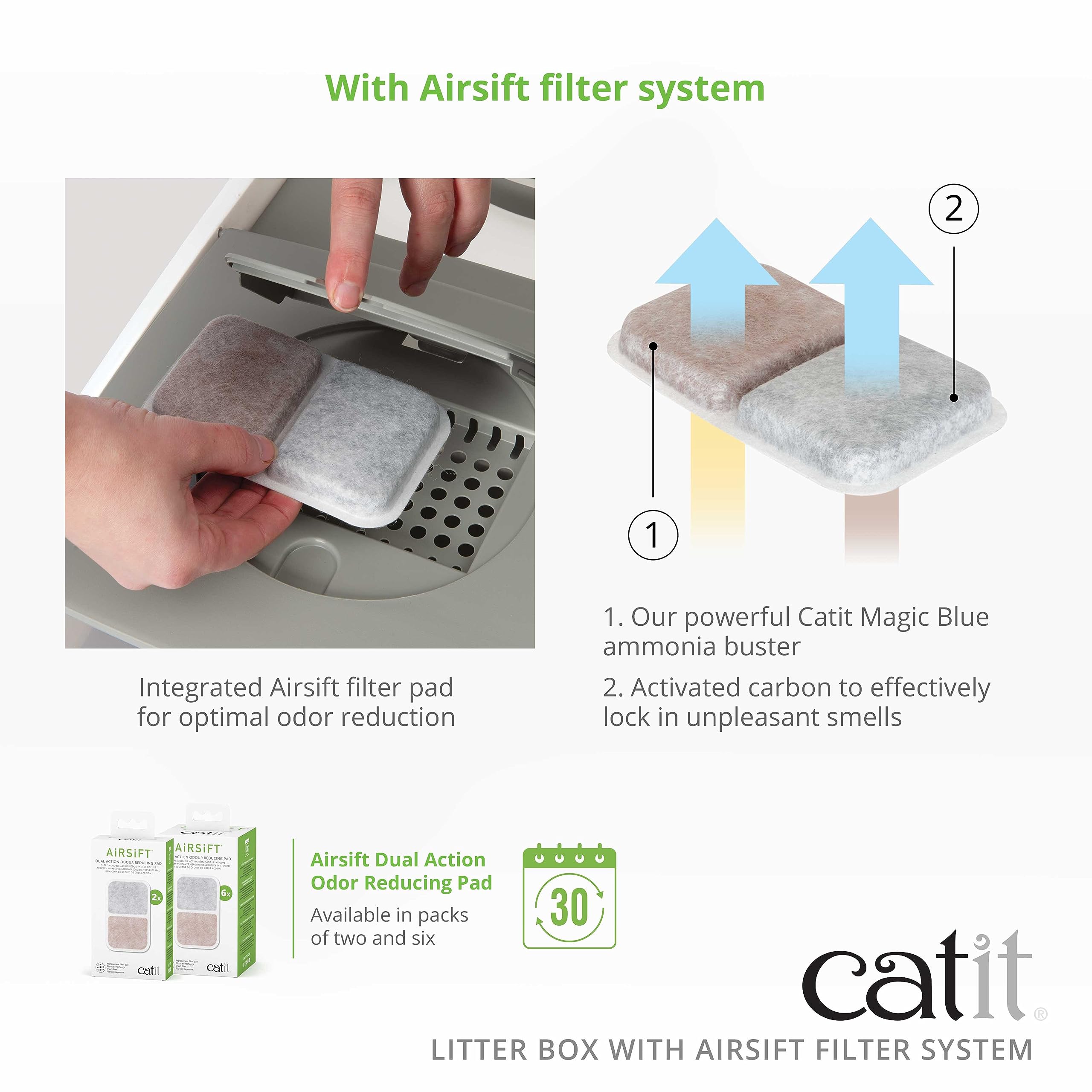 Catit Airsift Litter Pan Large paw-safe door enables safe, comfortable entry for cats.