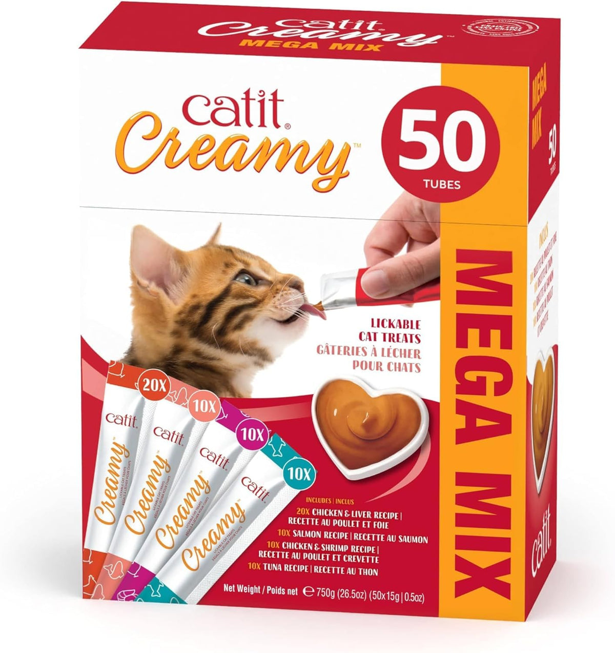 Catit Creamy lickable treat tube for interactive hand-feeding and bonding.