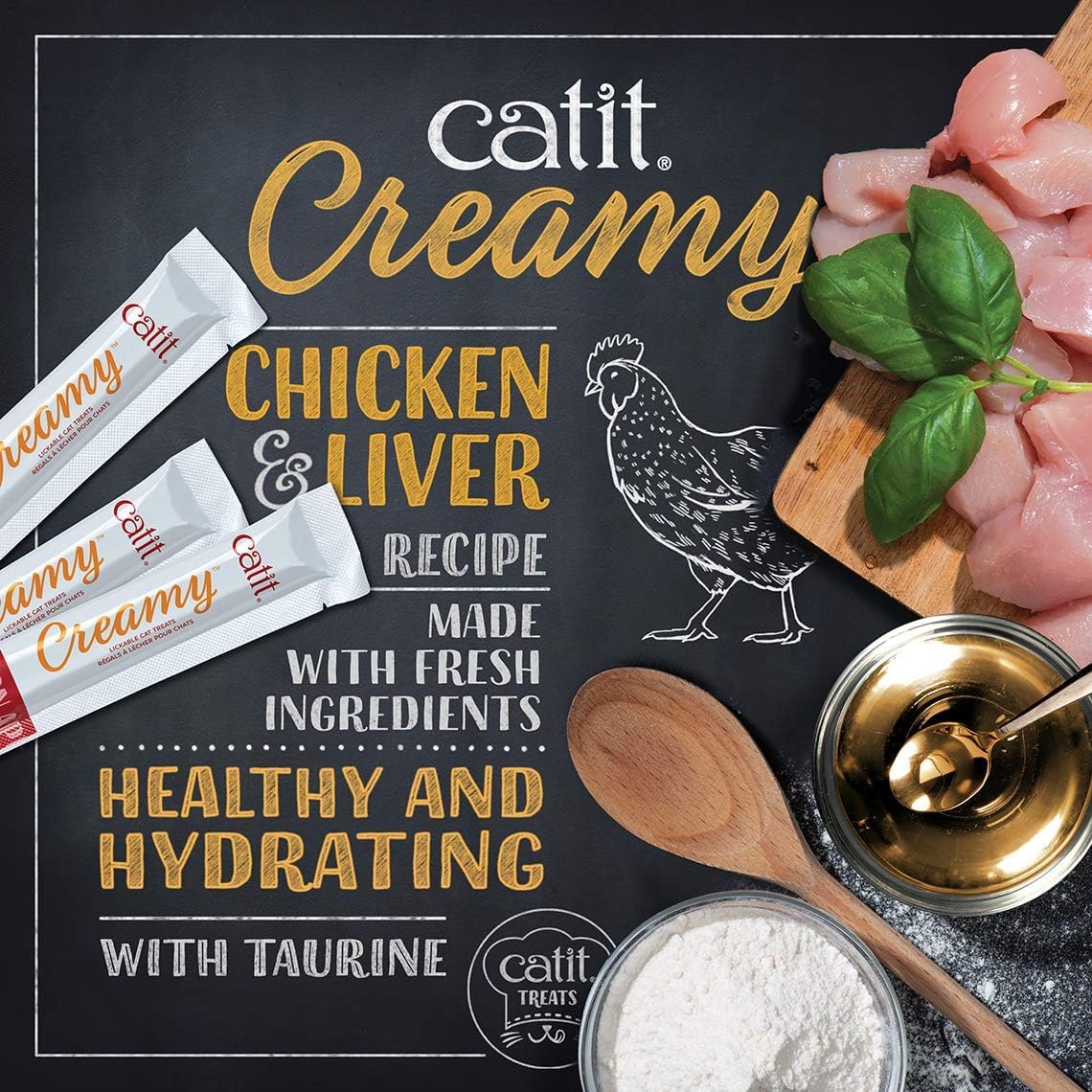 Catit natural ingredients in creamy treats without artificial additives.