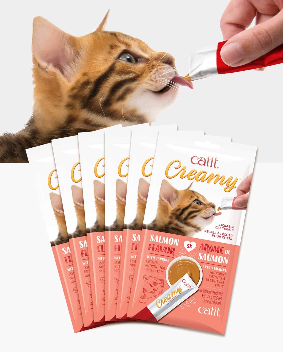 Catit Creamy Salmon lickable treat used as food topping