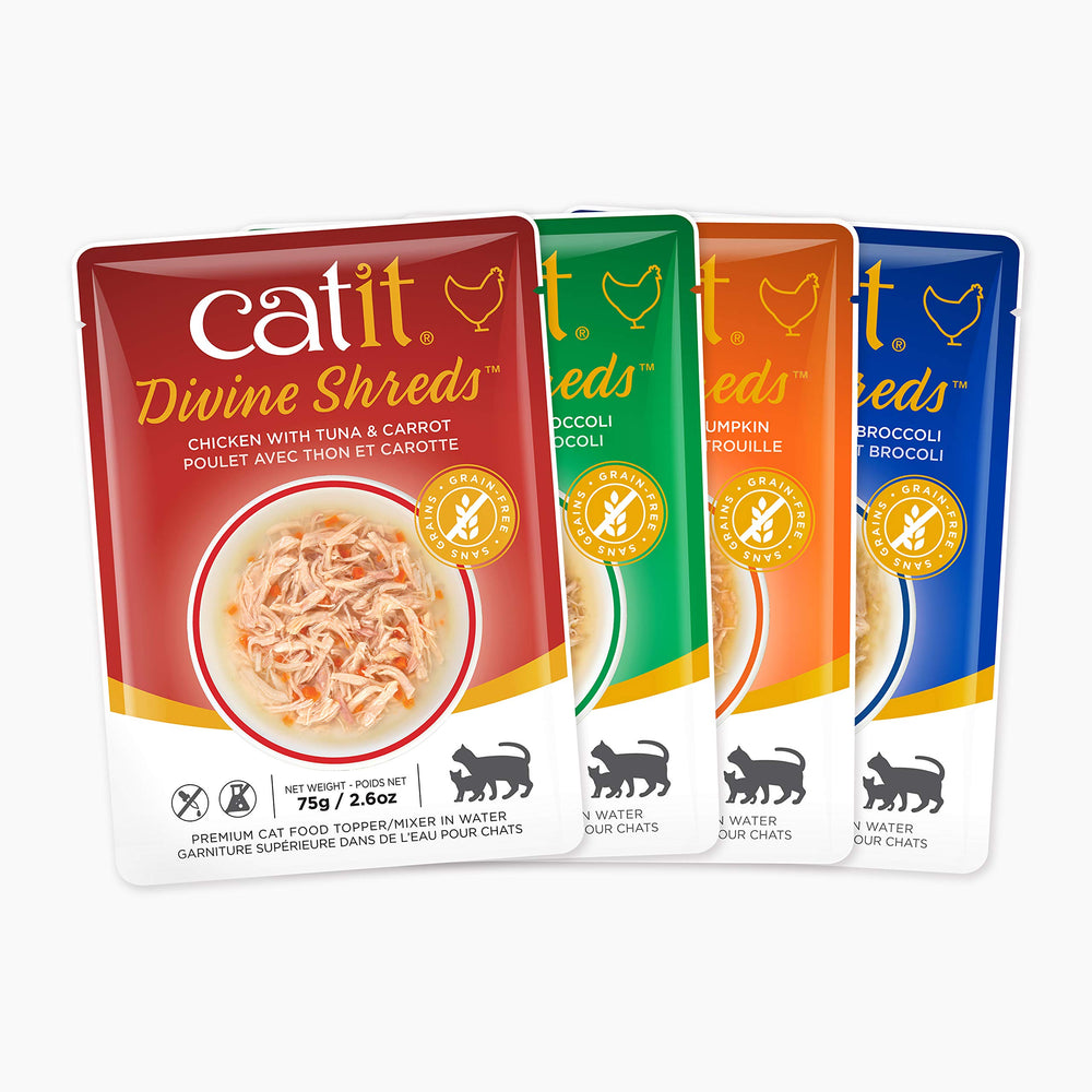 Catit Divine Shreds Chicken-Liver-Broccoli pouch adds moisture and protein to meals
