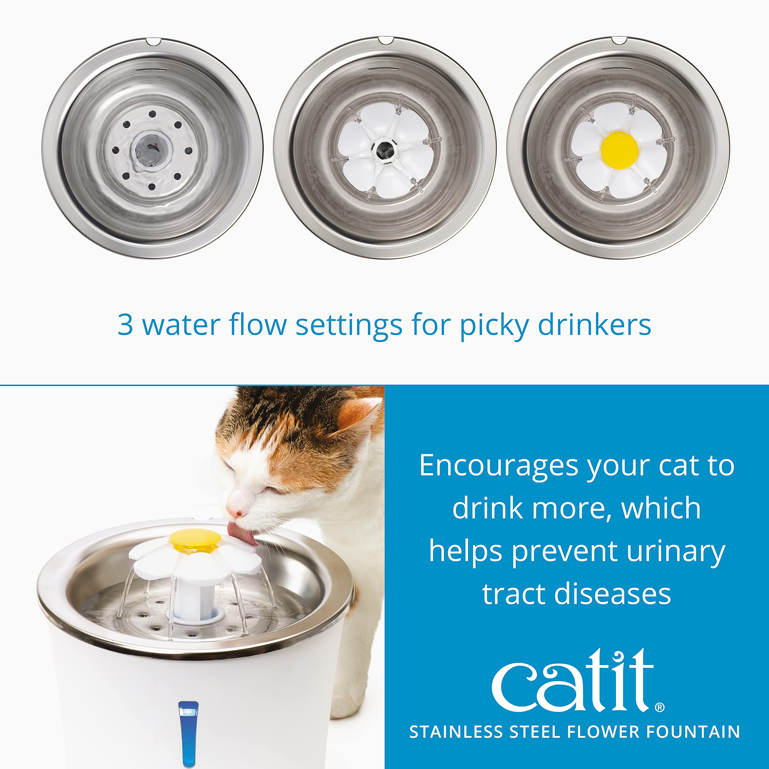 Catit flower fountain with LED nightlight and water level indicator