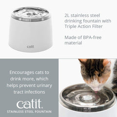 Catit Fresh & Clear recirculating system aerates water for fresher hydration.