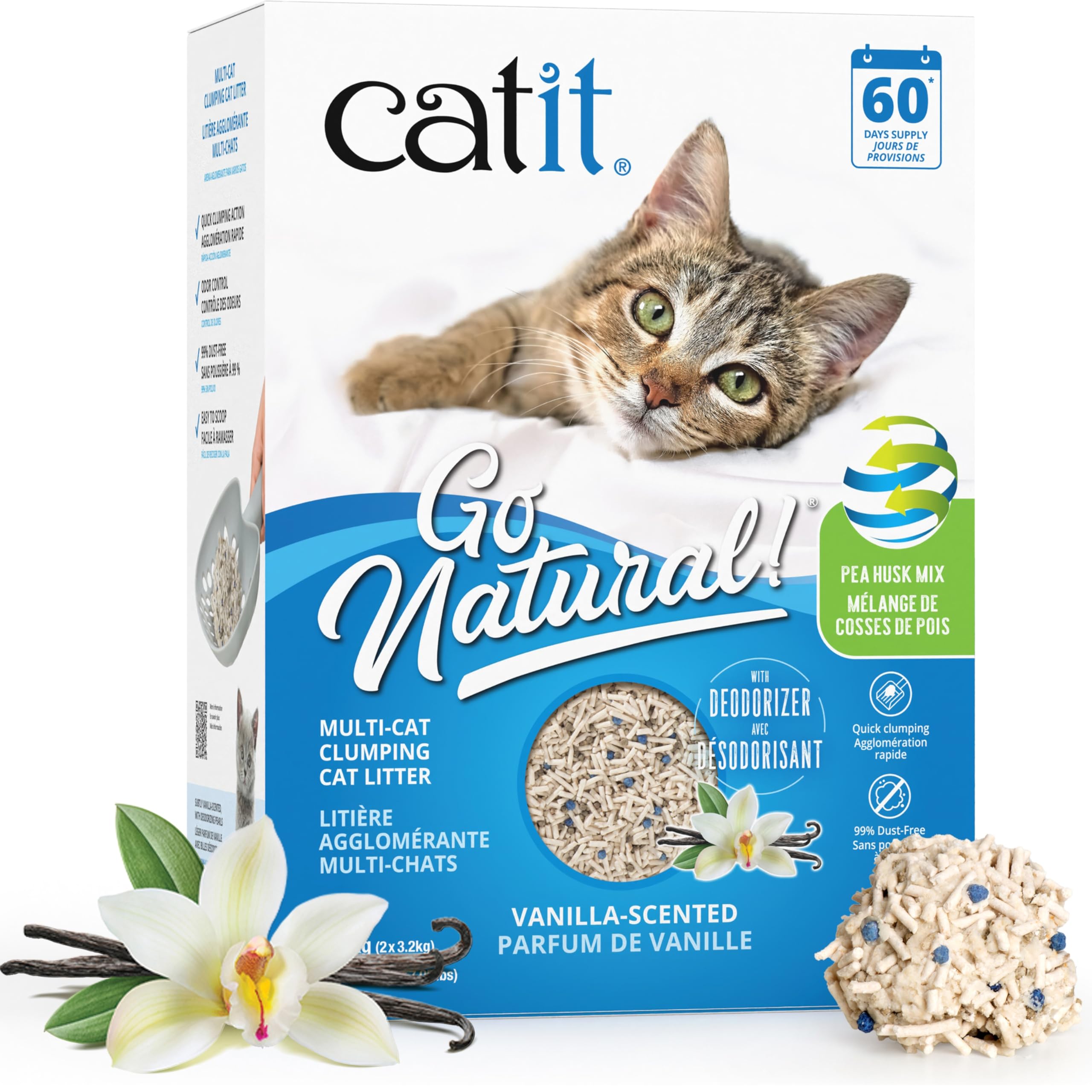 Catit Go Natural litter package showing sustainable design and easy scooping