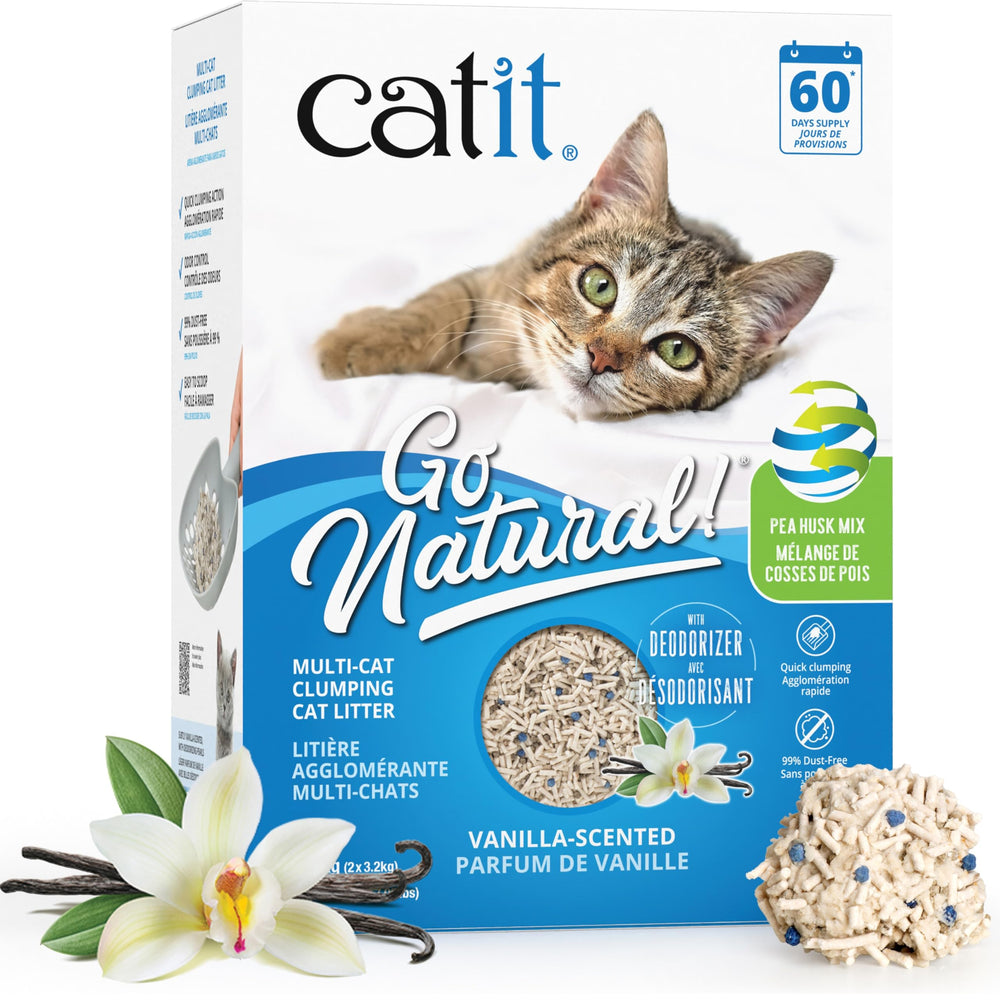 Catit Go Natural litter package showing sustainable design and easy scooping