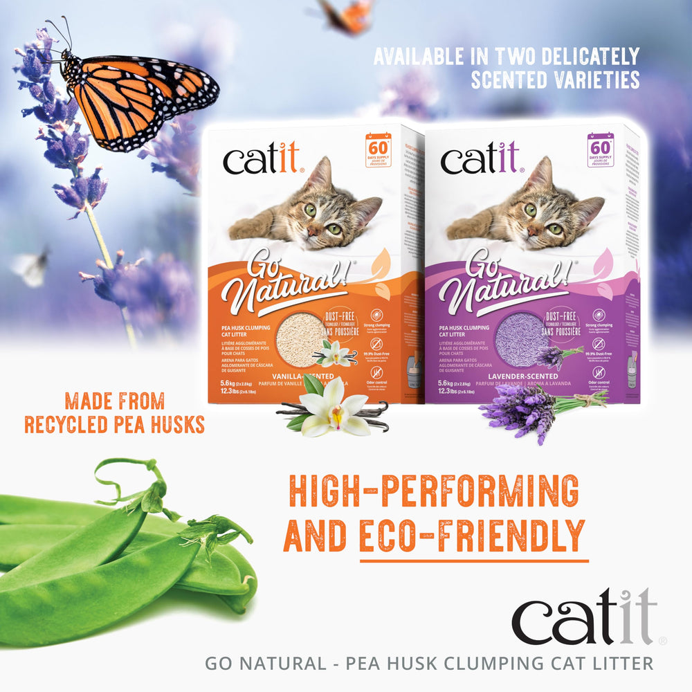 Catit Go Natural litter close-up highlights 99% dust-free formula for noses.