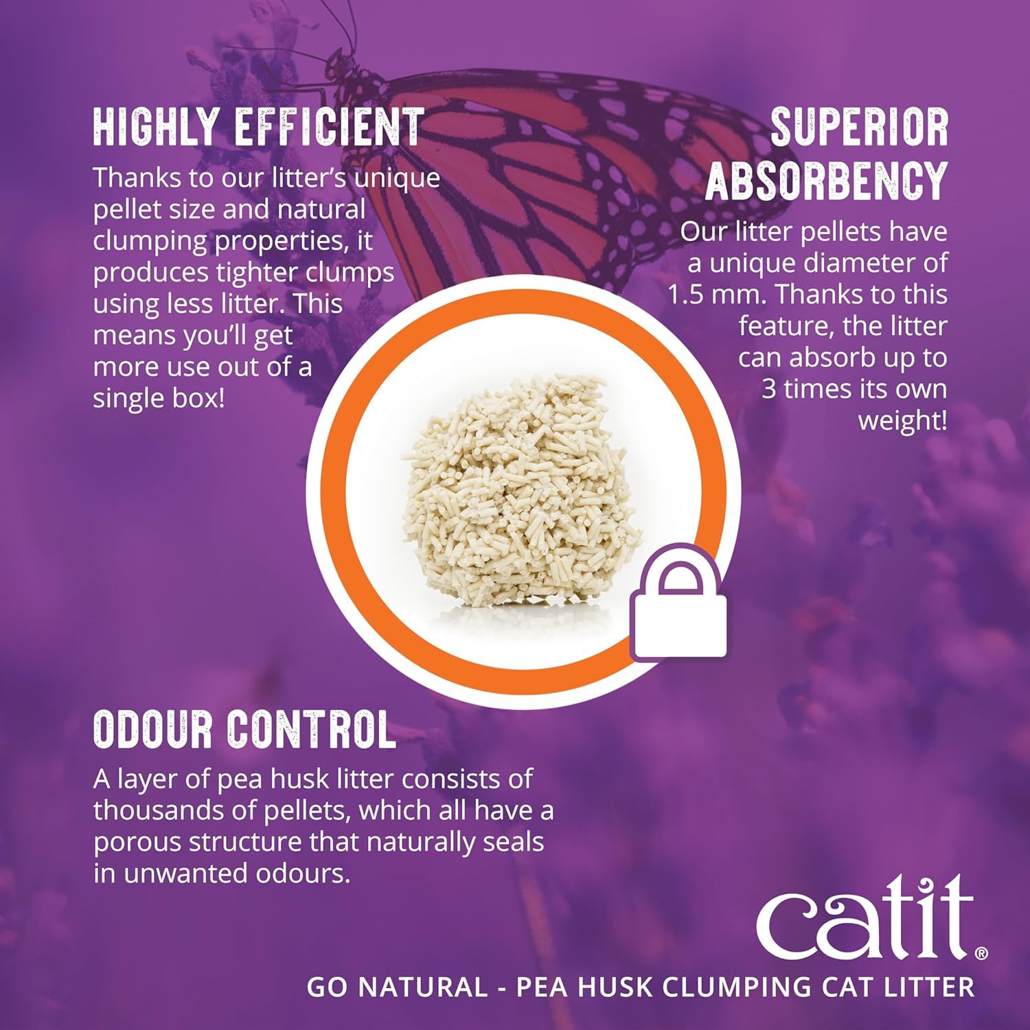 Catit Go Natural litter has a lavender scent for a gentle aroma.